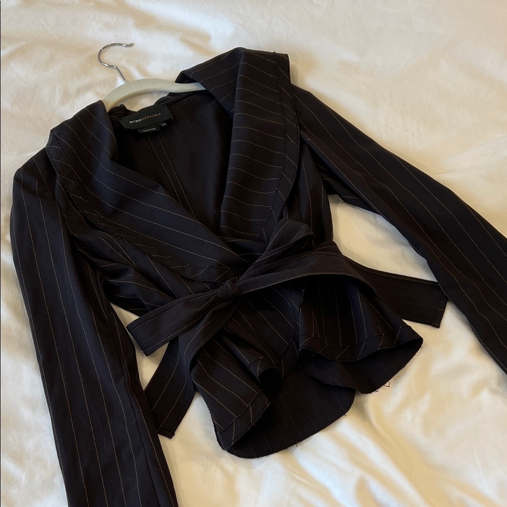 BCBGMaxAzria Pinstripe Blazer with Tie Waist